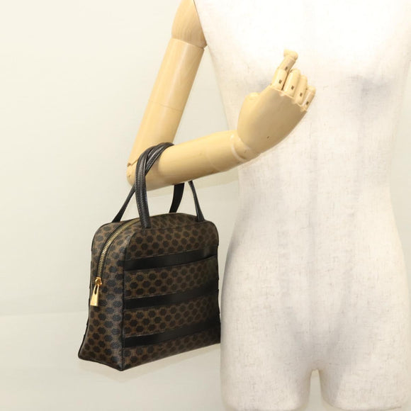 CELINE Macadam Canvas Hand Bag PVC Leather Black Gold Auth 119720