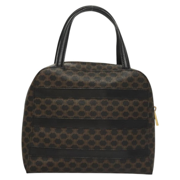 CELINE Macadam Canvas Hand Bag PVC Leather Black Gold Auth 119720