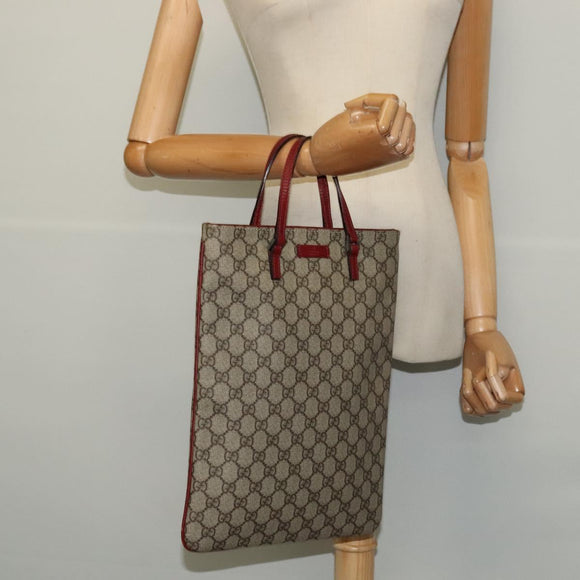GUCCI GG Supreme Hand Bag PVC Beige Silver 117551 Auth 119722