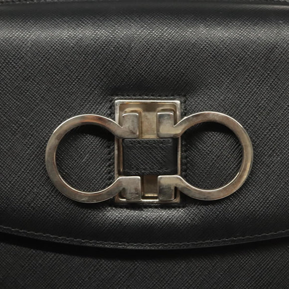 Salvatore Ferragamo Gancini Hand Bag Leather Black Silver Auth 119734
