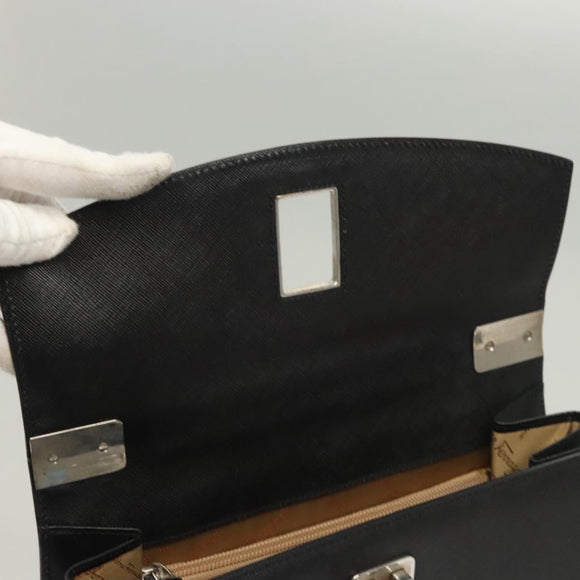 Salvatore Ferragamo Gancini Hand Bag Leather Black Silver Auth 119734