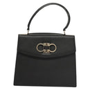 Salvatore Ferragamo Gancini Hand Bag Leather Black Silver Auth 119734-13