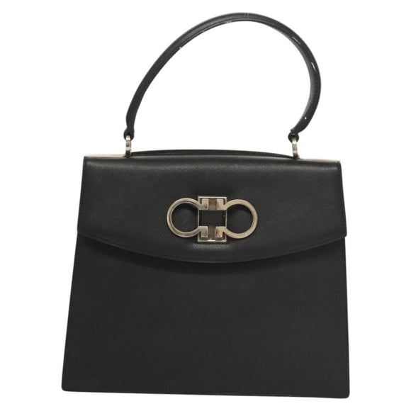 Salvatore Ferragamo Gancini Hand Bag Leather Black Silver Auth 119734