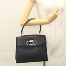 Salvatore Ferragamo Gancini Hand Bag Leather Black Silver Auth 119734-23