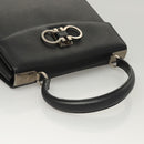 Salvatore Ferragamo Gancini Hand Bag Leather Black Silver Auth 119734-6