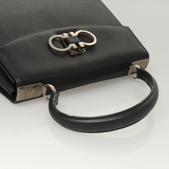Salvatore Ferragamo Gancini Hand Bag Leather Black Silver Auth 119734