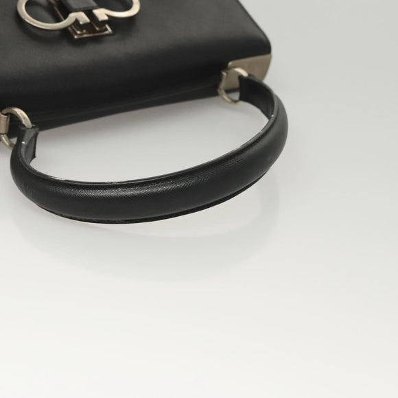 Salvatore Ferragamo Gancini Hand Bag Leather Black Silver Auth 119734