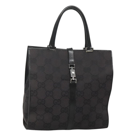 GUCCI GG Canvas Jackie Hand Bag Black Silver 002 1064 3444 Auth 119758