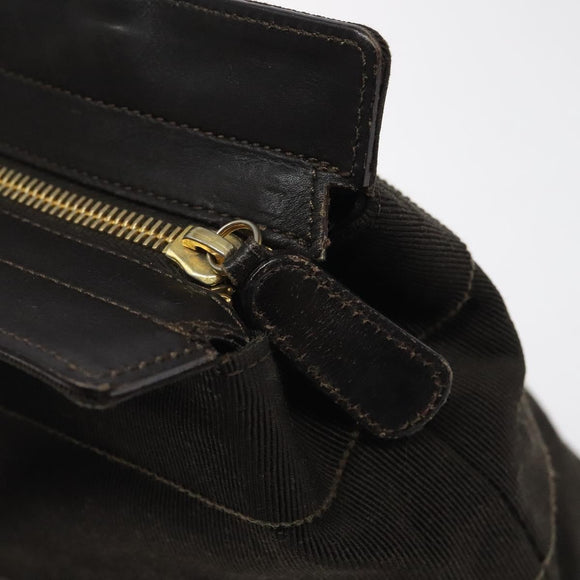 Salvatore Ferragamo Vala Hand Bag Canvas Dark Brown Gold Auth 119792