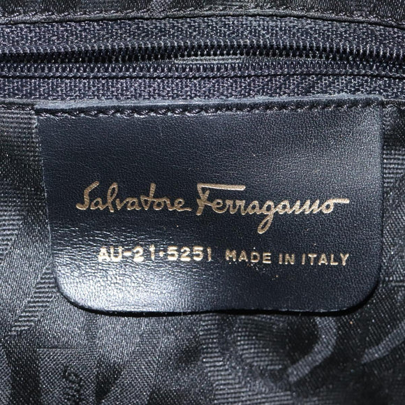 Salvatore Ferragamo Vala Hand Bag Canvas Dark Brown Gold Auth 119792