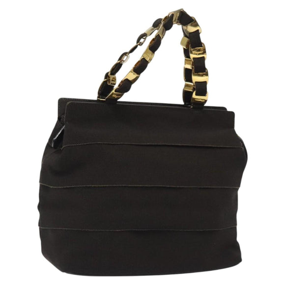 Salvatore Ferragamo Vala Hand Bag Canvas Dark Brown Gold Auth 119792