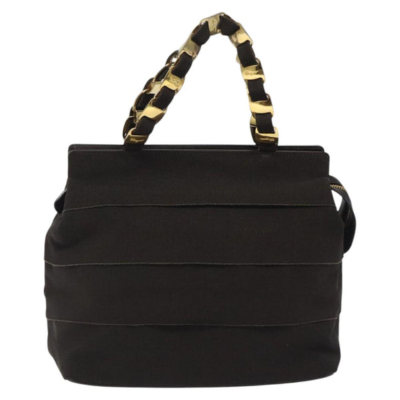 Salvatore Ferragamo Vala Hand Bag Canvas Dark Brown Gold Auth 119792