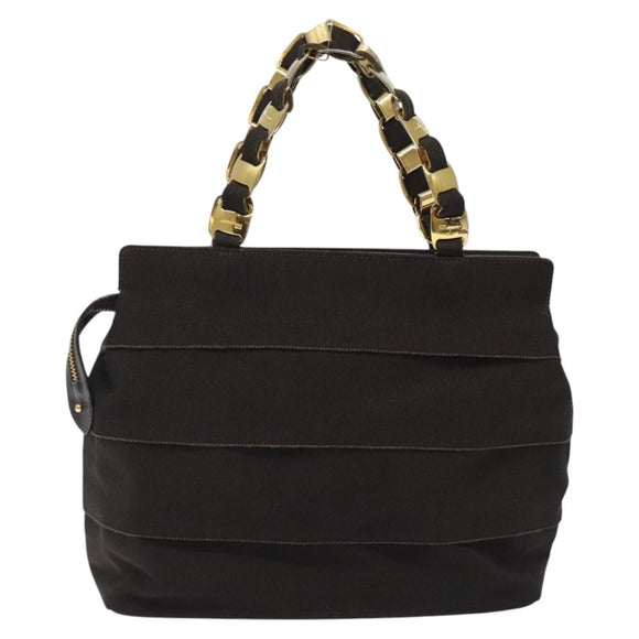 Salvatore Ferragamo Vala Hand Bag Canvas Dark Brown Gold Auth 119792