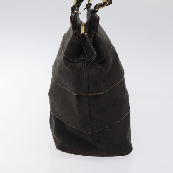 Salvatore Ferragamo Vala Hand Bag Canvas Dark Brown Gold Auth 119792