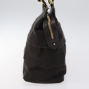 Salvatore Ferragamo Vala Hand Bag Canvas Dark Brown Gold Auth 119792-4