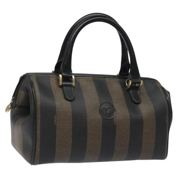 FENDI Pecan Canvas Hand Bag PVC Brown Gold Auth 119823