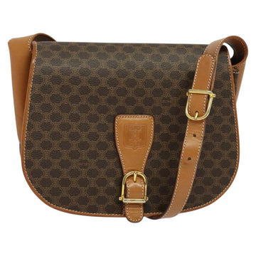 CELINE Macadam Canvas Shoulder Bag PVC Leather Brown Gold Auth 119835