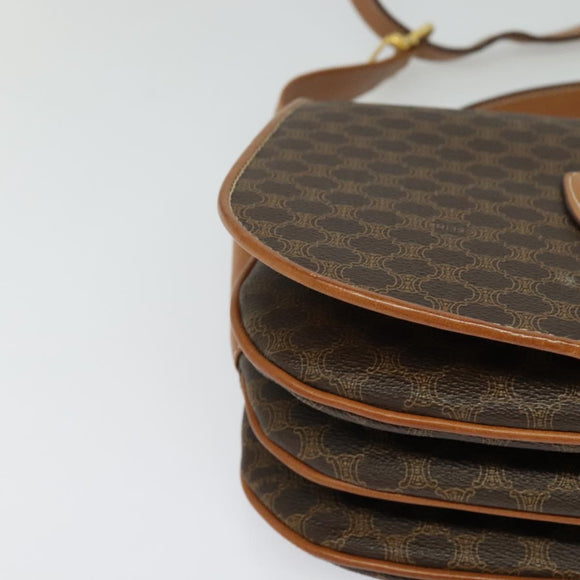CELINE Macadam Canvas Shoulder Bag PVC Leather Brown Gold Auth 119835