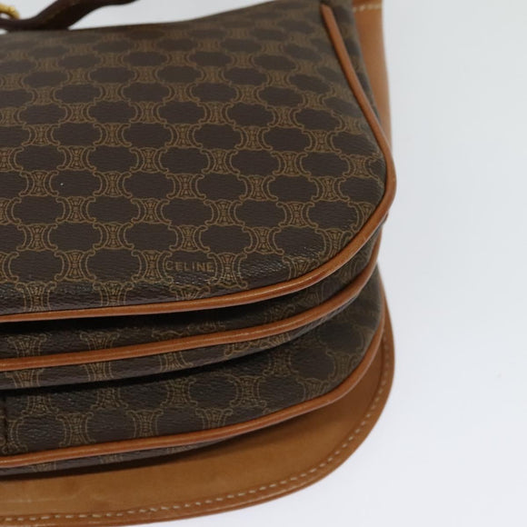 CELINE Macadam Canvas Shoulder Bag PVC Leather Brown Gold Auth 119835