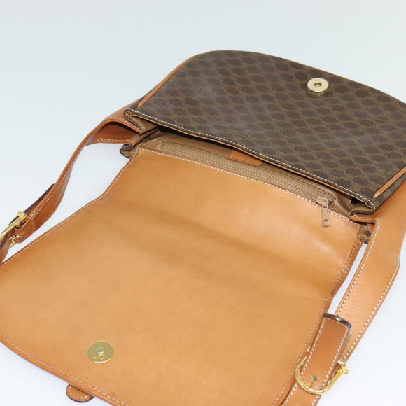 CELINE Macadam Canvas Shoulder Bag PVC Leather Brown Gold Auth 119835