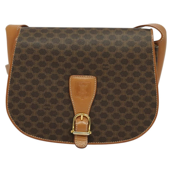 CELINE Macadam Canvas Shoulder Bag PVC Leather Brown Gold Auth 119835