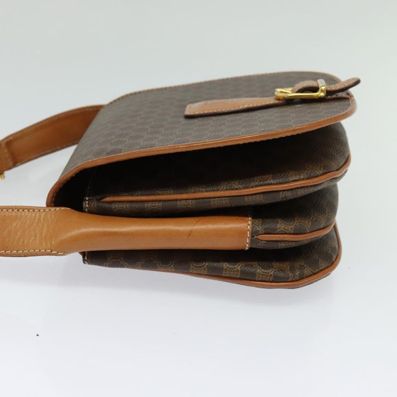CELINE Macadam Canvas Shoulder Bag PVC Leather Brown Gold Auth 119835