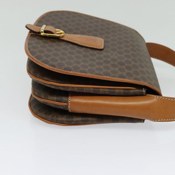 CELINE Macadam Canvas Shoulder Bag PVC Leather Brown Gold Auth 119835