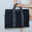 HERMES Fourre Tout MM Hand Bag Canvas Black Silver Auth 119846-19