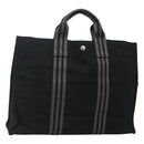HERMES Fourre Tout MM Hand Bag Canvas Black Silver Auth 119846-1