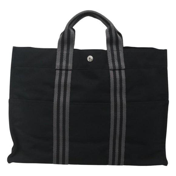 HERMES Fourre Tout MM Hand Bag Canvas Black Silver Auth 119846