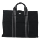 HERMES Fourre Tout MM Hand Bag Canvas Black Silver Auth 119846-2