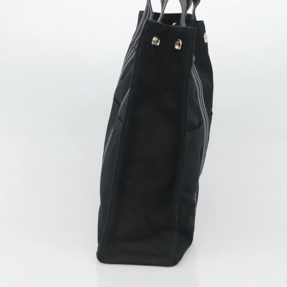 HERMES Fourre Tout MM Hand Bag Canvas Black Silver Auth 119846
