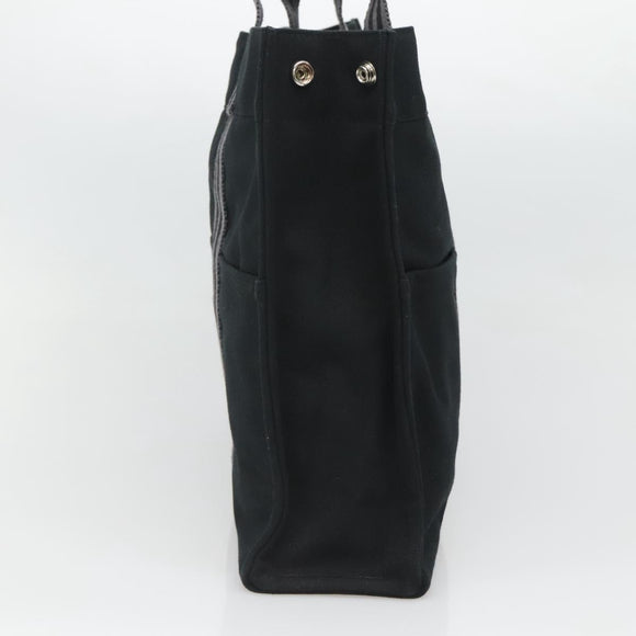 HERMES Fourre Tout MM Hand Bag Canvas Black Silver Auth 119846