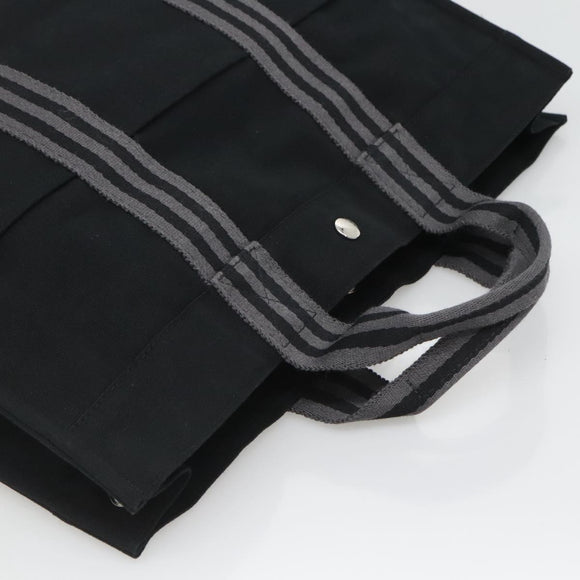 HERMES Fourre Tout MM Hand Bag Canvas Black Silver Auth 119846