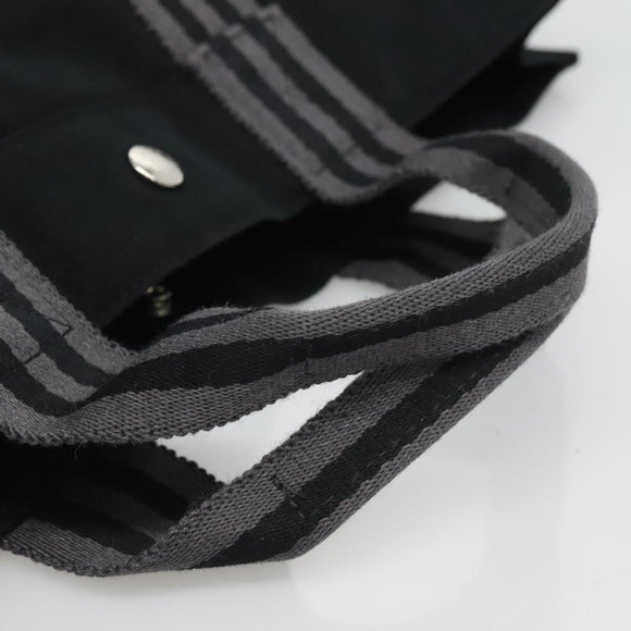 HERMES Fourre Tout MM Hand Bag Canvas Black Silver Auth 119846