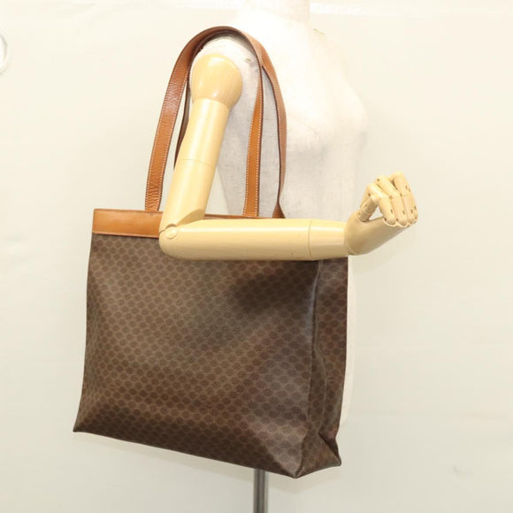 CELINE Macadam Canvas Tote Bag PVC Leather Brown Gold Auth 119866