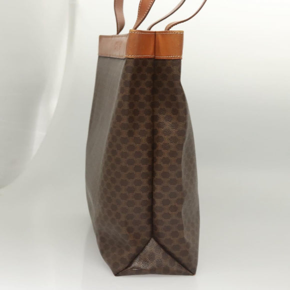 CELINE Macadam Canvas Tote Bag PVC Leather Brown Gold Auth 119866