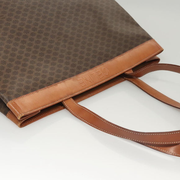 CELINE Macadam Canvas Tote Bag PVC Leather Brown Gold Auth 119866