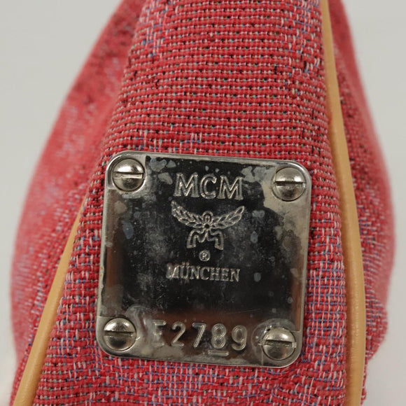 MCM Accessory Pouch Canvas Pink Silver Auth 119871