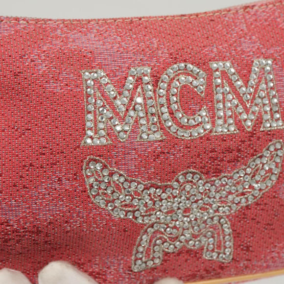 MCM Accessory Pouch Canvas Pink Silver Auth 119871