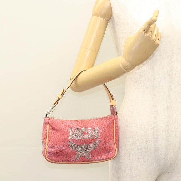 MCM Accessory Pouch Canvas Pink Silver Auth 119871