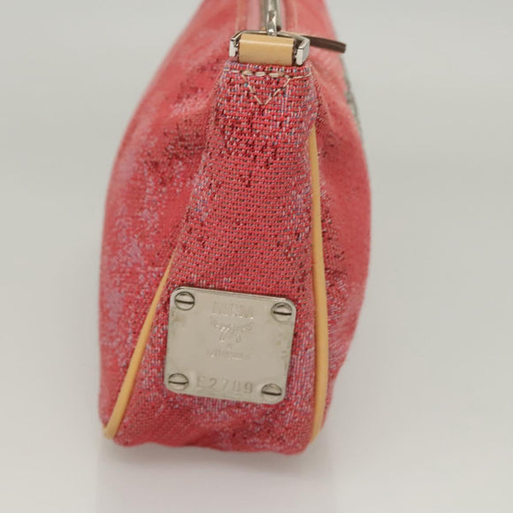 MCM Accessory Pouch Canvas Pink Silver Auth 119871