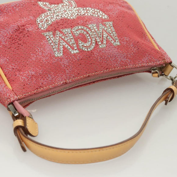 MCM Accessory Pouch Canvas Pink Silver Auth 119871