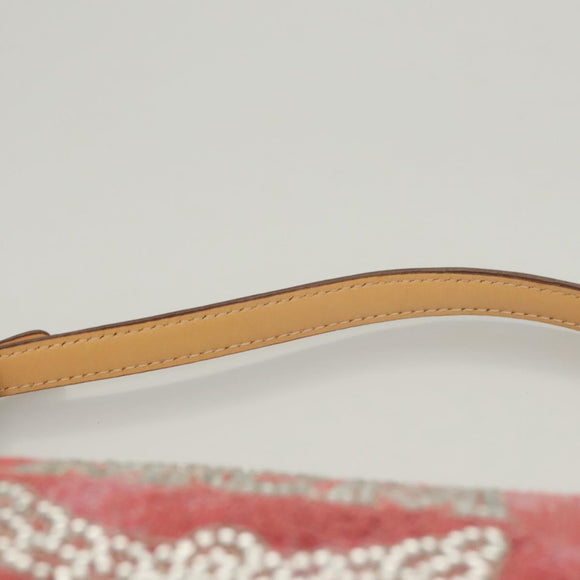 MCM Accessory Pouch Canvas Pink Silver Auth 119871