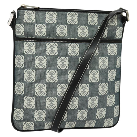 LOEWE Anagram Shoulder Bag Canvas Leather Gray Black Silver Auth 119873