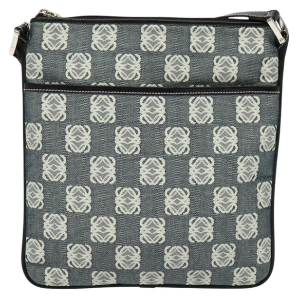 LOEWE Anagram Shoulder Bag Canvas Leather Gray Black Silver Auth 119873