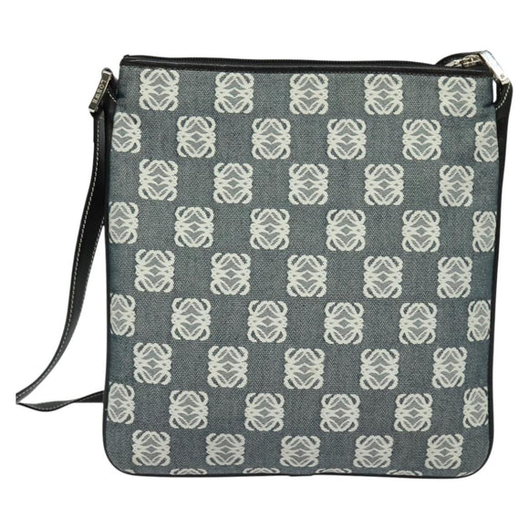 LOEWE Anagram Shoulder Bag Canvas Leather Gray Black Silver Auth 119873