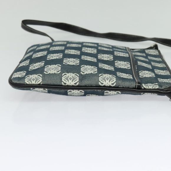 LOEWE Anagram Shoulder Bag Canvas Leather Gray Black Silver Auth 119873