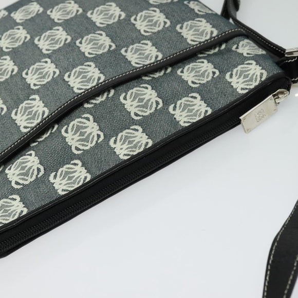 LOEWE Anagram Shoulder Bag Canvas Leather Gray Black Silver Auth 119873