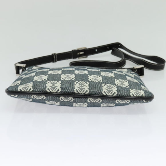 LOEWE Anagram Shoulder Bag Canvas Leather Gray Black Silver Auth 119873